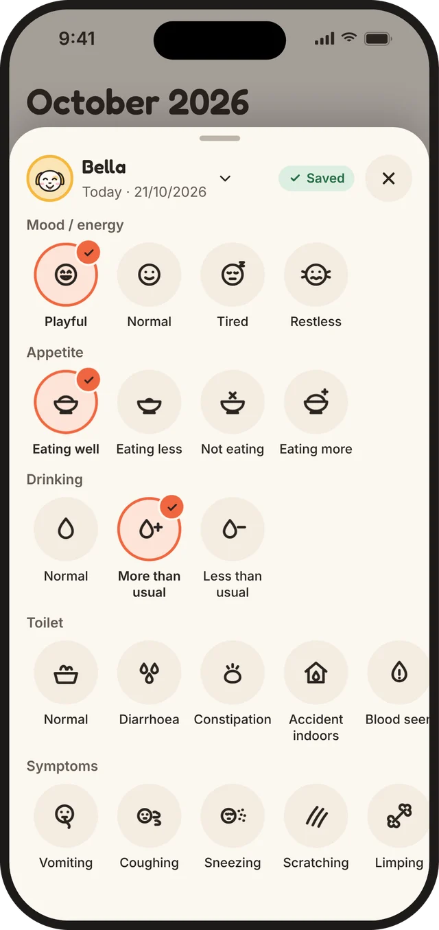 Boop daily check-in for mood, appetite and drinking